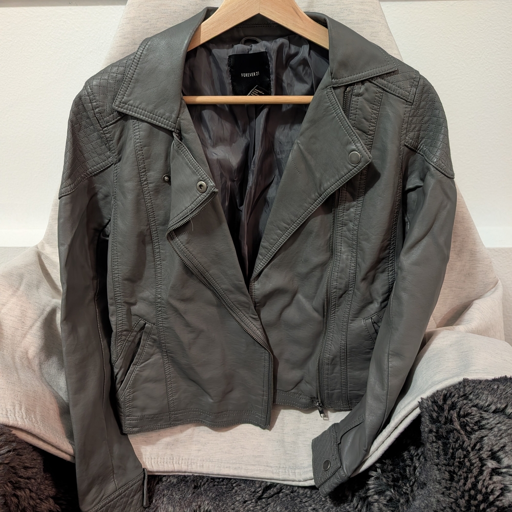 Vero Moda Women's Charcoal Leather Jacket